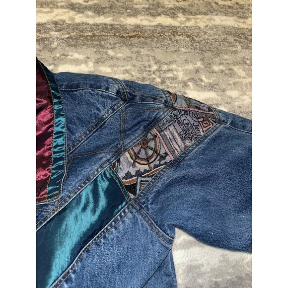 Vintage 1980s Current Seen Denim Jacket Aztec Lined Men’s L - Picture 9 of 16